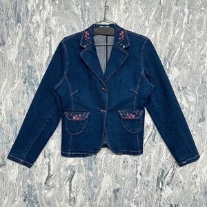 Women's Denim Jacket with Floral Embroidery
